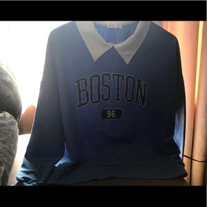 blue white collar sweatshirt